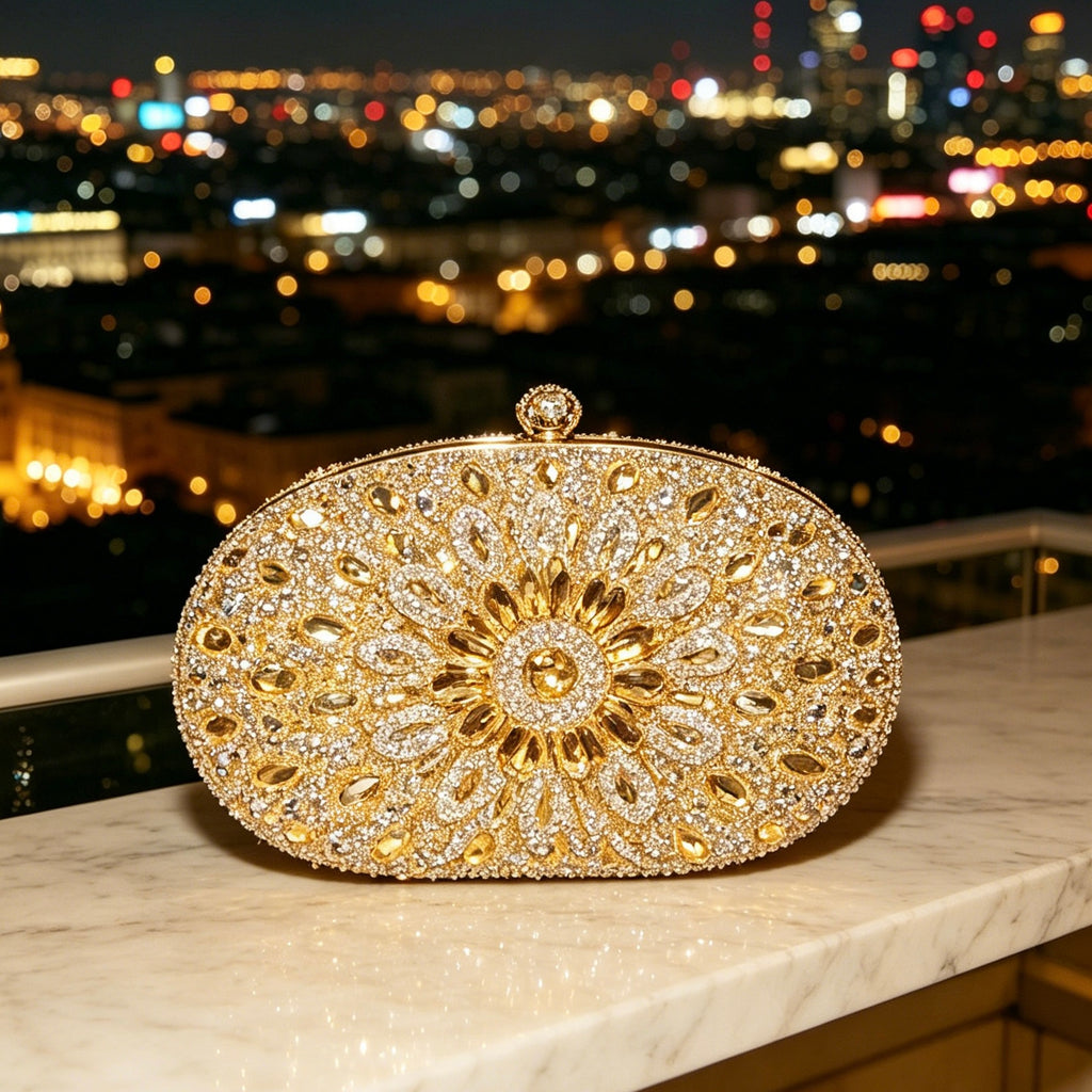Golden Radiance Crystal Evening Clutch