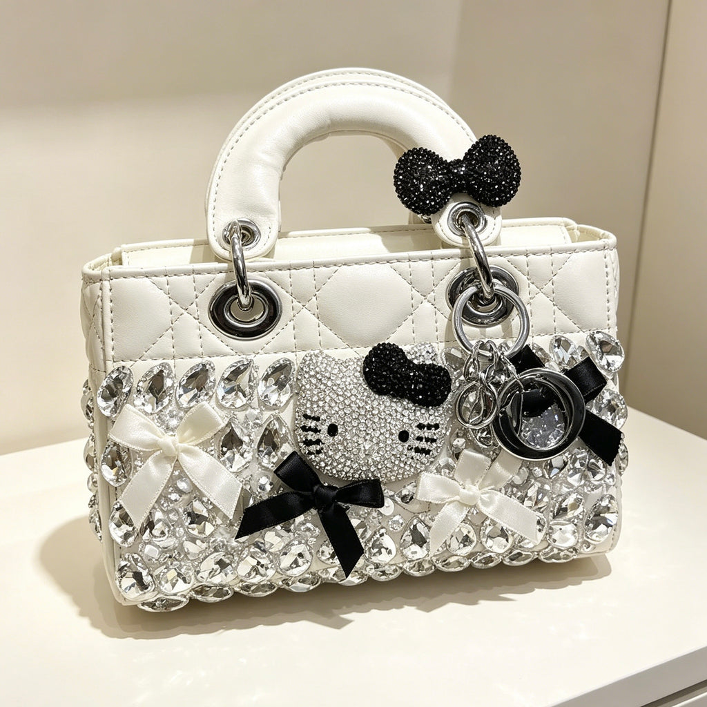 Kawaii Hello Kitty Rhinestone Quilted Handle Bag