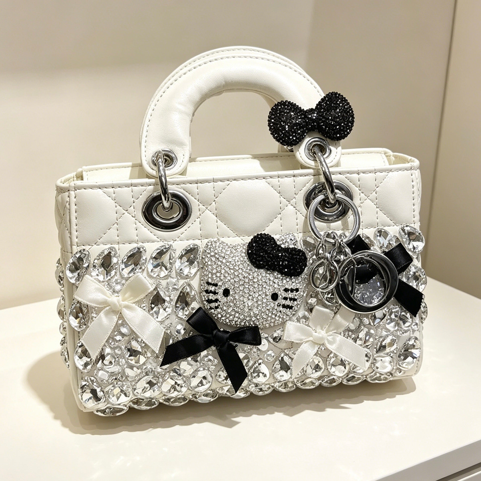 Kawaii Hello Kitty Rhinestone Quilted Handle Bag