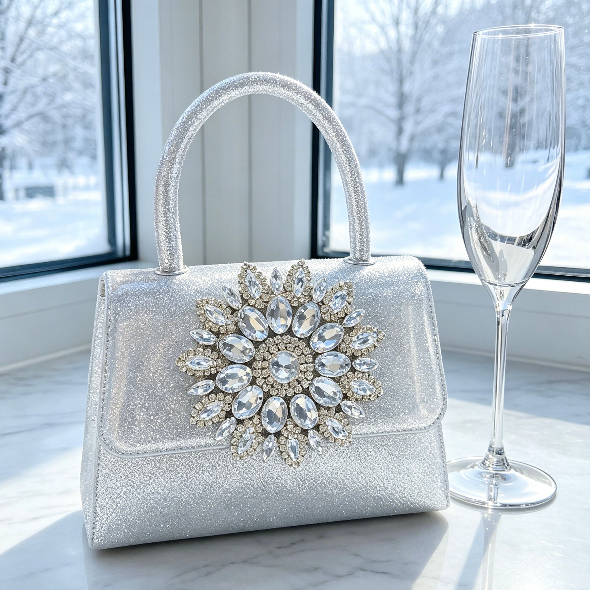 Solaris Crystal Top Handle Evening Bag