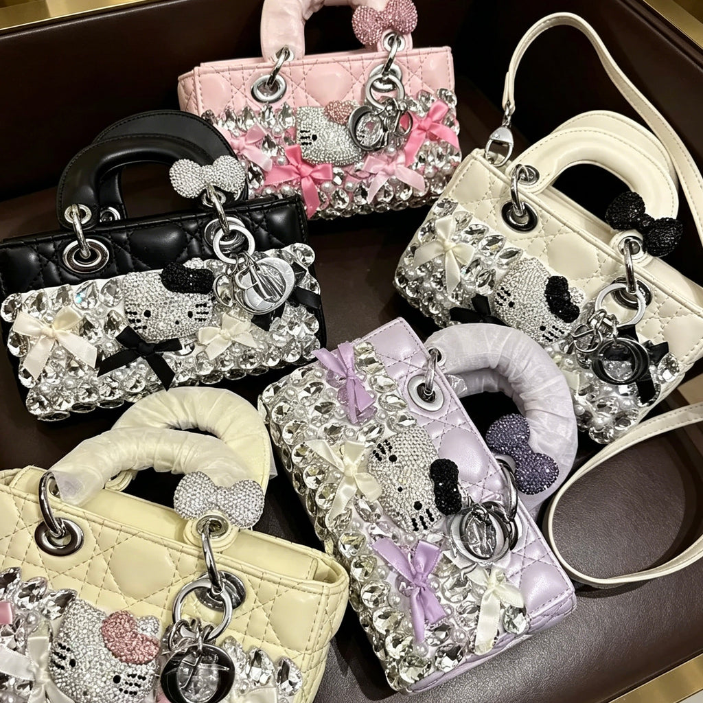 Kawaii Hello Kitty Rhinestone Quilted Handle Bag