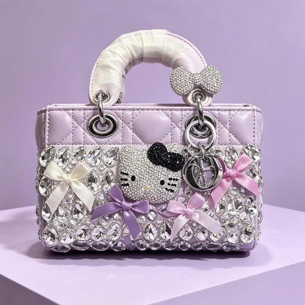 Kawaii Hello Kitty Rhinestone Quilted Handle Bag
