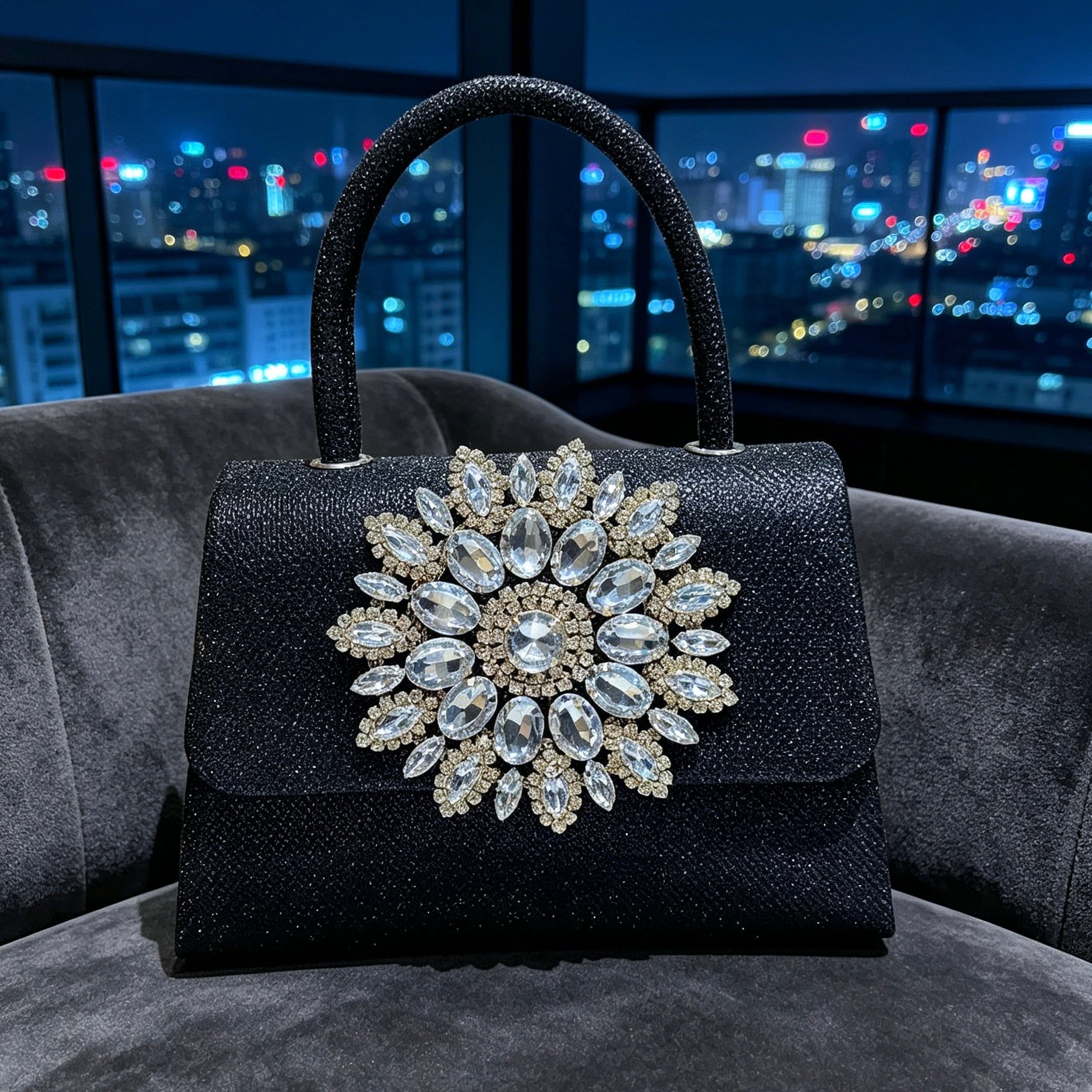 Solaris Crystal Top Handle Evening Bag