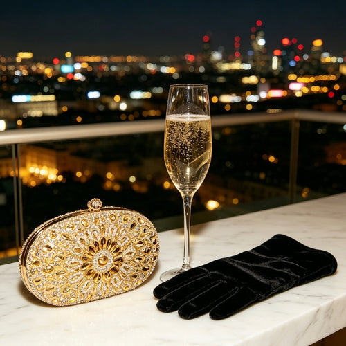Golden Radiance Crystal Evening Clutch