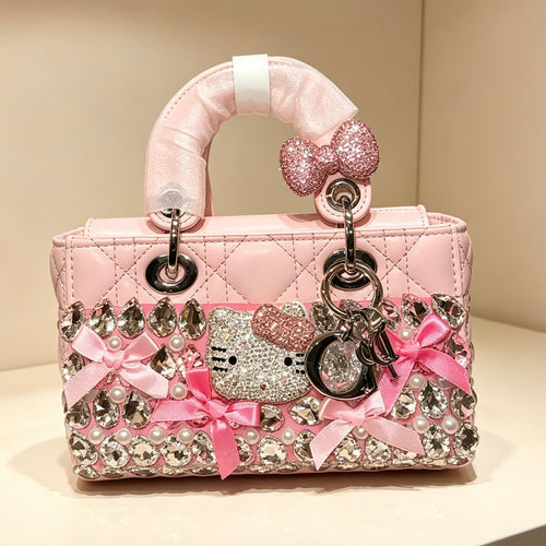 Kawaii Hello Kitty Rhinestone Quilted Handle Bag