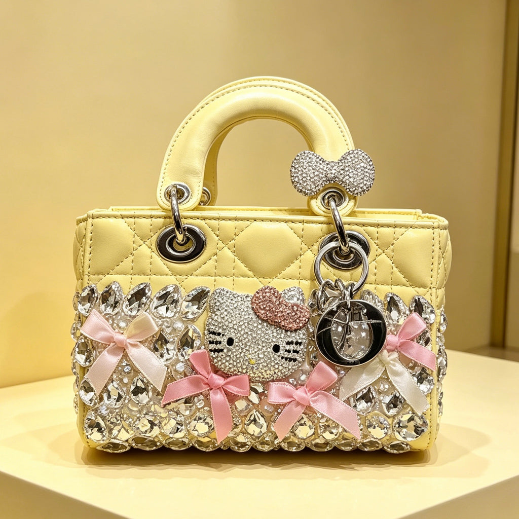 Kawaii Hello Kitty Rhinestone Quilted Handle Bag