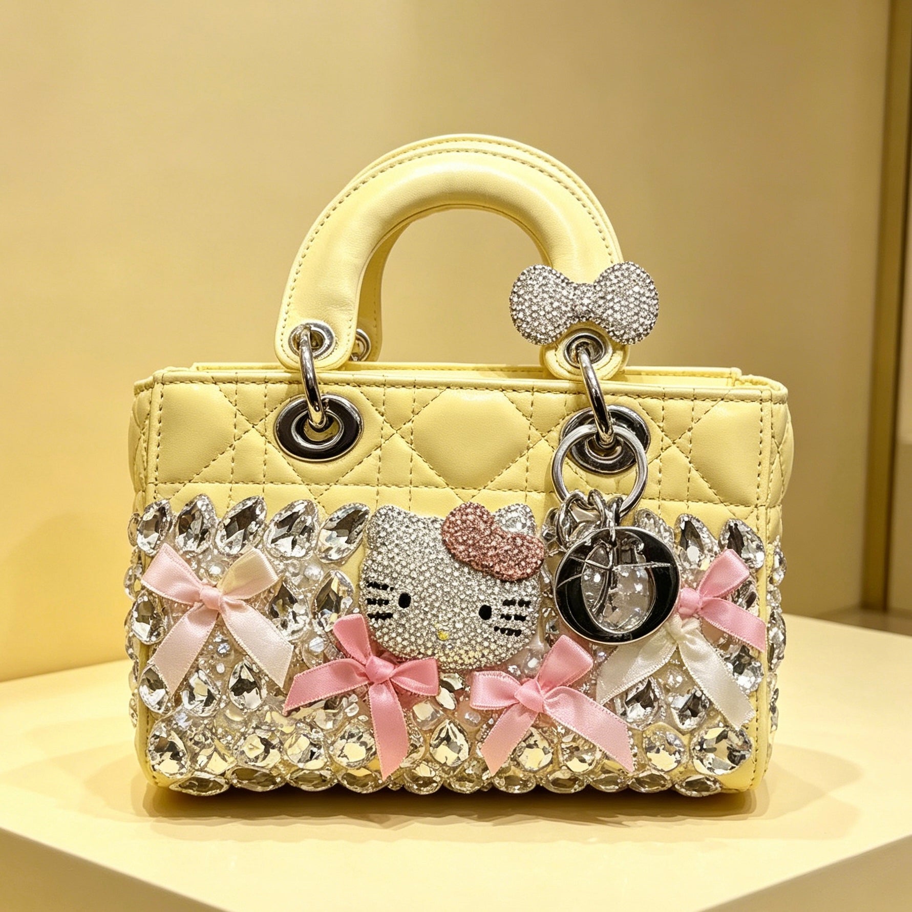 Kawaii Hello Kitty Rhinestone Quilted Handle Bag
