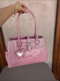 Y2K Pink Crocodile Pattern Shoulder Handbag