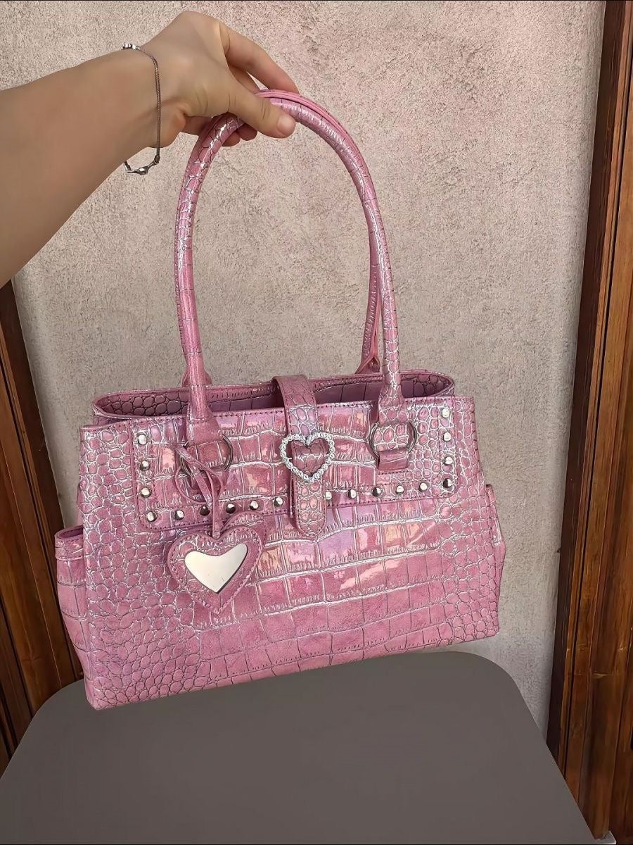 Y2K Pink Crocodile Pattern Shoulder Handbag