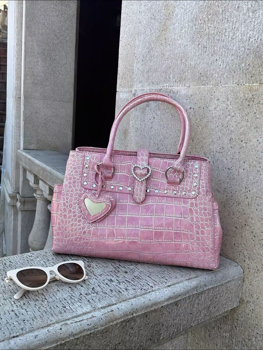 Y2K Pink Crocodile Pattern Shoulder Handbag