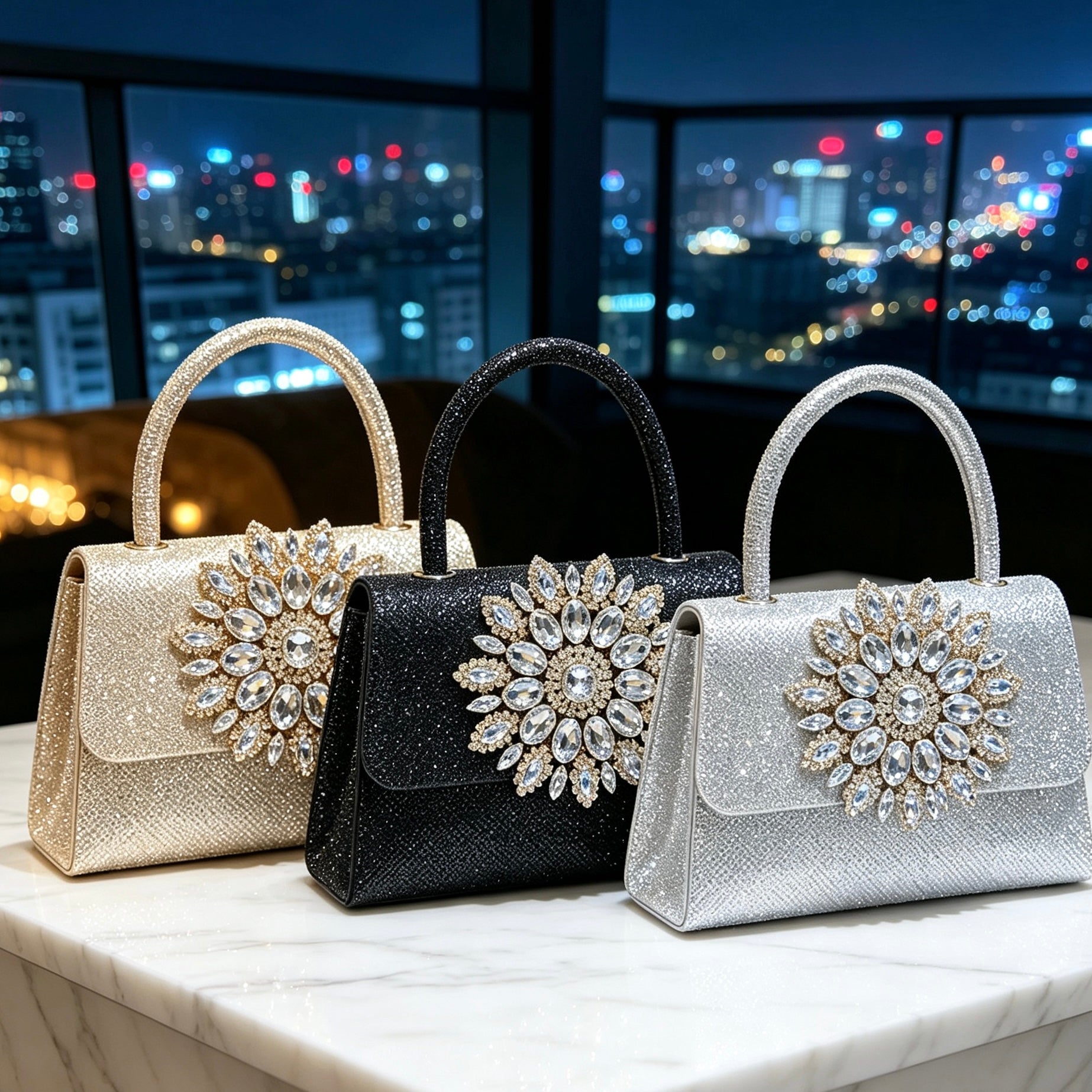Solaris Crystal Top Handle Evening Bag